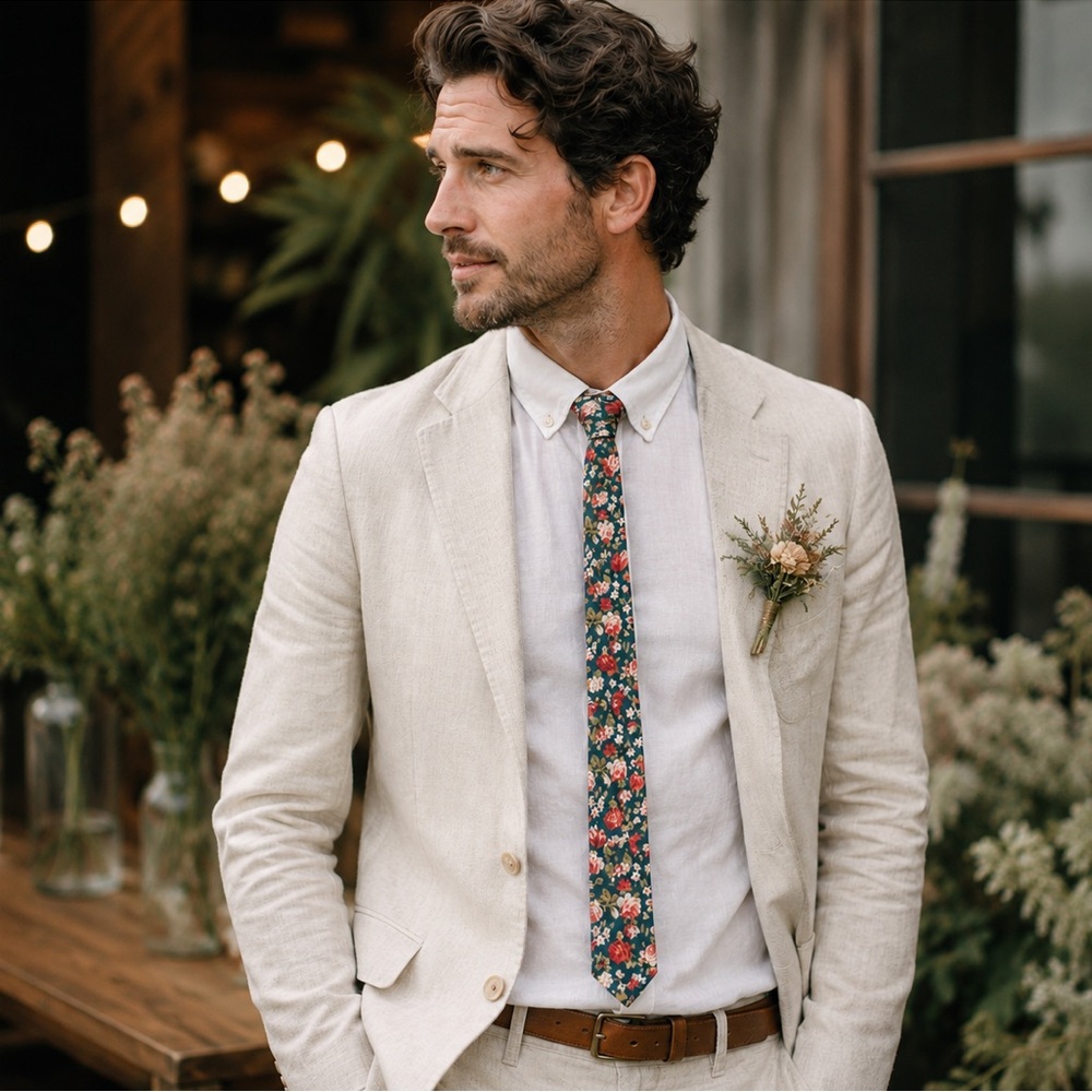 Skinny men’s Tie Blue Red Flowers